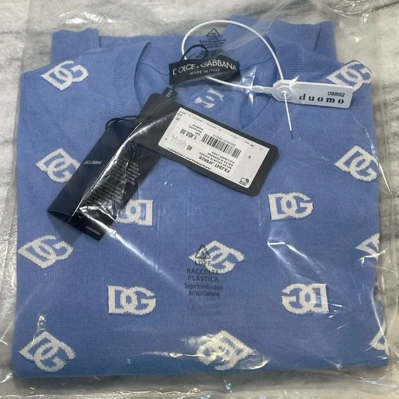 Dolce & Gabbana DG Logo Wool and silk jacquard sweater with tonal DG logo. NWT.